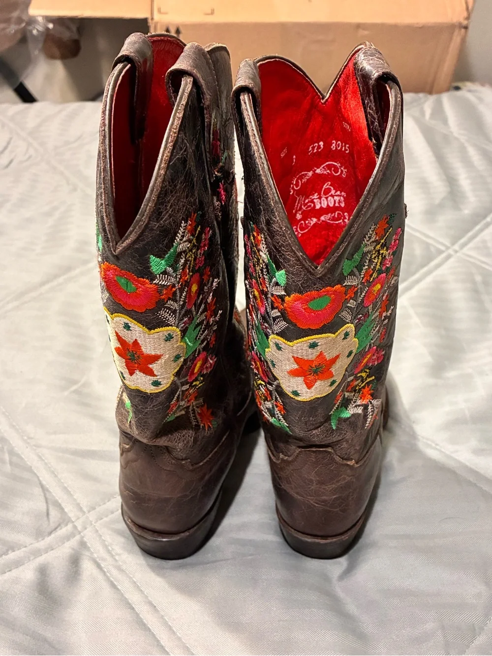 Macie Bean Brown Leather Kids Embroidered Western Boots